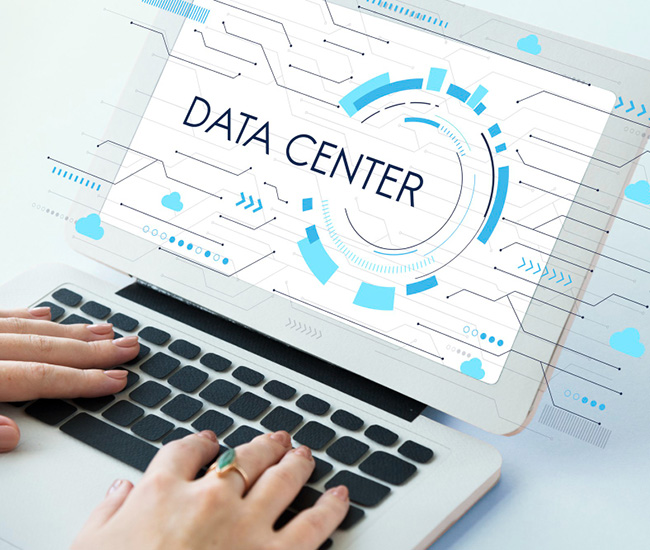 A person uses a laptop displaying a website builder interface, with a smartphone and tablet showing the same website design; green plants are visible at the top corners of the workspace.