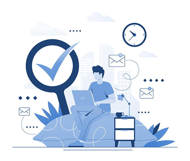 A person uses a laptop displaying a website builder interface, with a smartphone and tablet showing the same website design; green plants are visible at the top corners of the workspace.