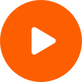 An orange circle with a white play button symbol in the center, representing a media playback icon.