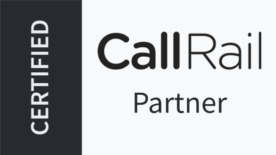 A badge with the text "CERTIFIED" on a dark vertical bar and "CallRail Partner" on a light background, indicating certification as a CallRail partner. A badge with the text "CERTIFIED" on a dark vertical bar and "CallRail Partner" on a light background, indicating certification as a CallRail partner.