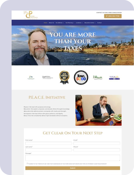 Law Office of Pietro Canestrelli página web Página de inicio del sitio web del Law Office of Pietro Canestrelli, diseñada por Palms Media