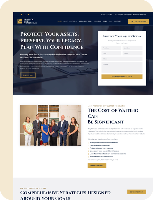 Kentucky Asset Protection website Kentucky Asset Protection website homepage designed by Palms Media